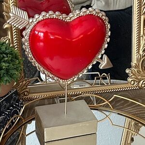 NEW! Vintage Inspired Cupid Arrow Valentines Day LOVE Red Heart on Pedestal
